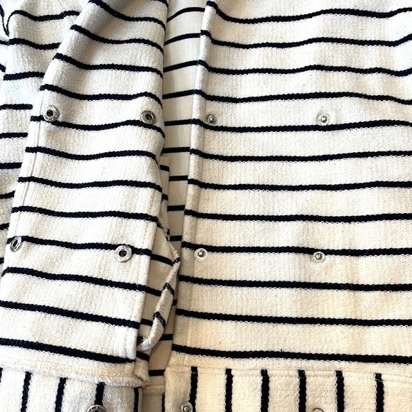 Loft Ann Taylor Snap Button Blazer Jacket Size Medium Striped White Navy Cotton - Picture 8 of 9